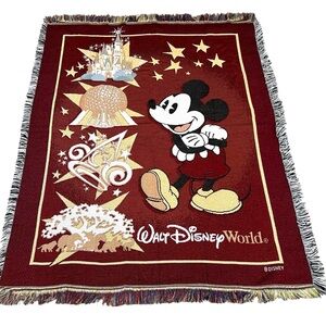 Walt Disney World Mickey Mouse Epcot Afghan Fringed Tapestry‎ 63 X 50 Blanket